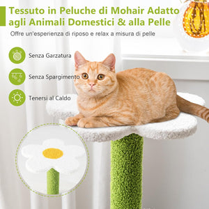 Albero per Gatti a Forma di Fiore con Tira graffi Ricoperto di Sisal Trespolo a Forma di Foglia in Tessuto, Soffice Pallina, Centro Attività per Gatti da Interno