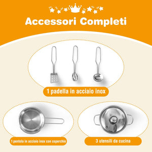 Cucina Giocattolo per Bambini, Cucina per Bambini in Legno con Lavello, Fornelli, Cappa, Frigorifero e Distributore d'Acqua, 3 Anni+