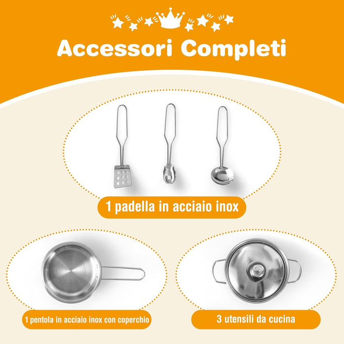 Cucina Giocattolo per Bambini, Cucina per Bambini in Legno con Lavello, Fornelli, Cappa, Frigorifero e Distributore d'Acqua, 3 Anni+