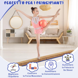 Trave da Ginnastica per Bambini Pieghevole 240 cm, Trave di Equilibrio Portatile conSuperficie in Pelle Scamosciata e Schiuma Morbida, Attrezzatura per Ginnastica a Casa