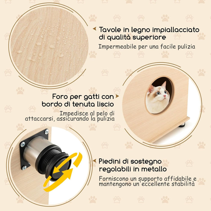 Mobile per Lettiera per Gattini e Gatti Adulti, Casetta per Gatti con Porte Sisal per Graffi, Piedini Metallici Regolabili e Spazio di Stoccaggio, Tavolino Moderno e Versatile per Soggiorno