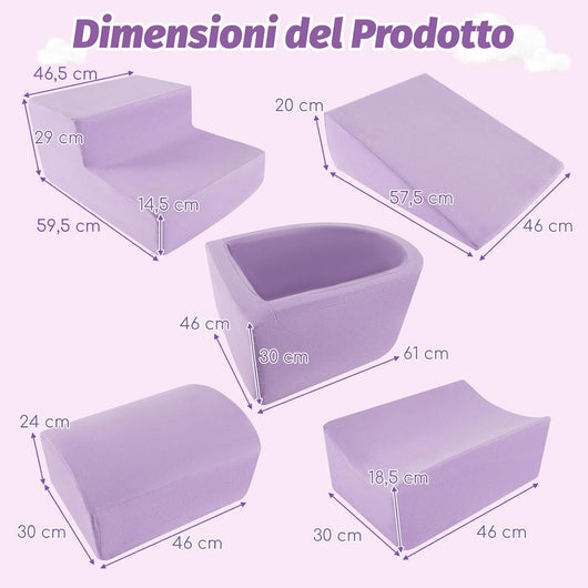 Set di 5 Pezzi Gioco in Schiuma, Blocchi con Piscina di Palline per Bambini, Coperture Lavabili con Cerniere, Blocchi Creativi per Stanza di Giocattoli, Camera da Letto (Viola)