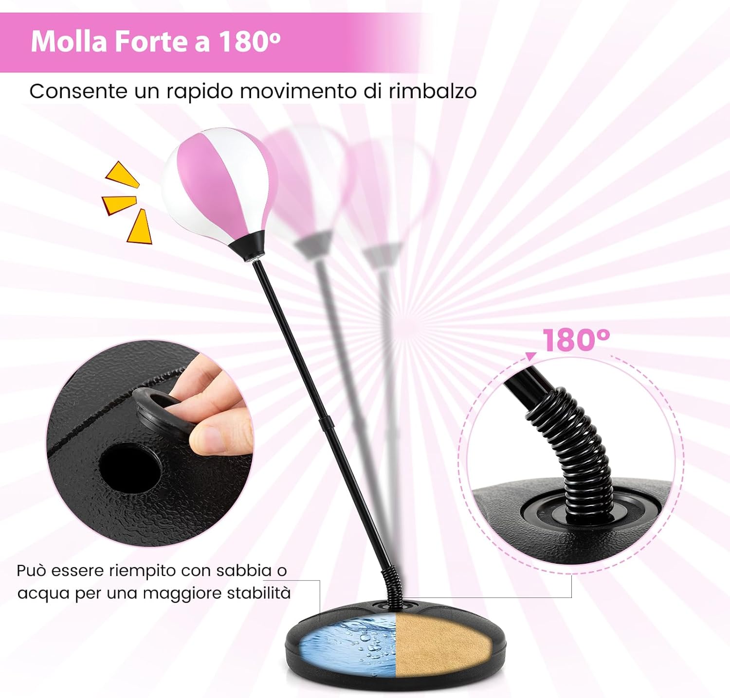 Sacco da Boxe per Bambini Altezza Regolabile, Punching Ball per Bambini con Guantoni, Palla di Pugilato da Terra con Base Stabile Riempibile con Acqua o Sabbia