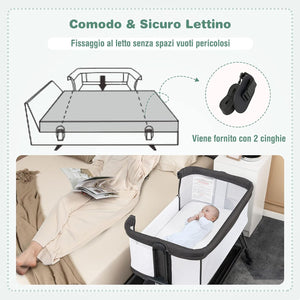 Lettino per Neonati, Culla Portatile Pieghevole con Ripiano Portaoggetti, 7 Altezze Regolabili, Materasso e Borsa per Trasporto (Grigio Scuro)