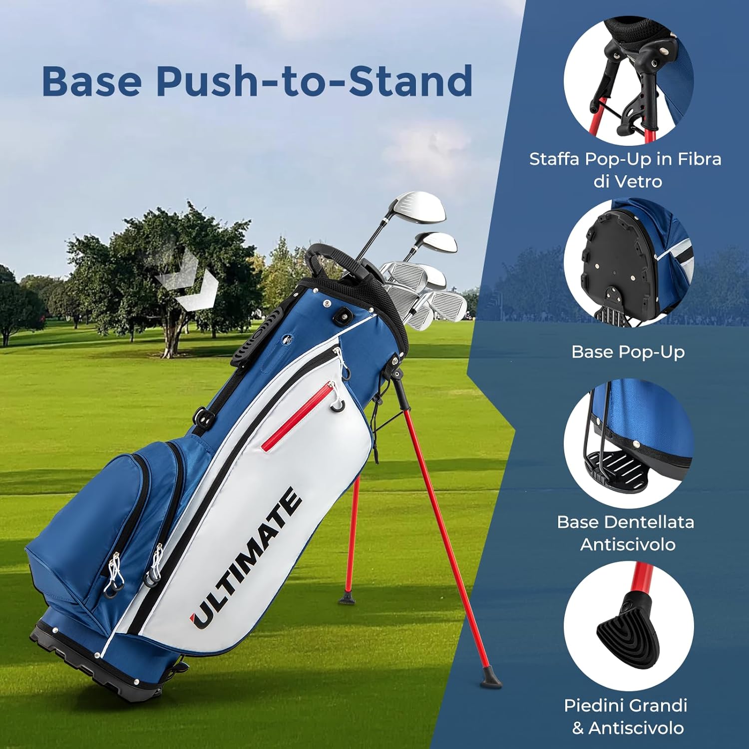 Set Completo di Mazze da Golf per Mancini da Uomo, Borsa Portatile con Supporto e Cappuccio Antipioggia, Include Driver 1 da 460CC, Fairway 3, Ibrido 4, Ferri 6, 7, 8, 9, P e Putter (Blu)
