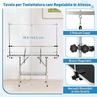 Tavolo da Toelettatura per Cani, Accessori Pieghevole per Toilette con Bracci Regolabili in Altezza, Guinzagli e Morsetti a Vassoio a Rete, Portata 150 kg (125 x 61 x 162,5 cm)