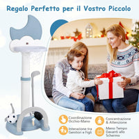 4 in 1 Canestro da Basket per Bambini, Centro di Attività Sportiva Regolabile con Basket Calcio Golf e Gioco del Lancio dell'Anello, per Interno ed Esterno, 3 Anni+ (Blu)