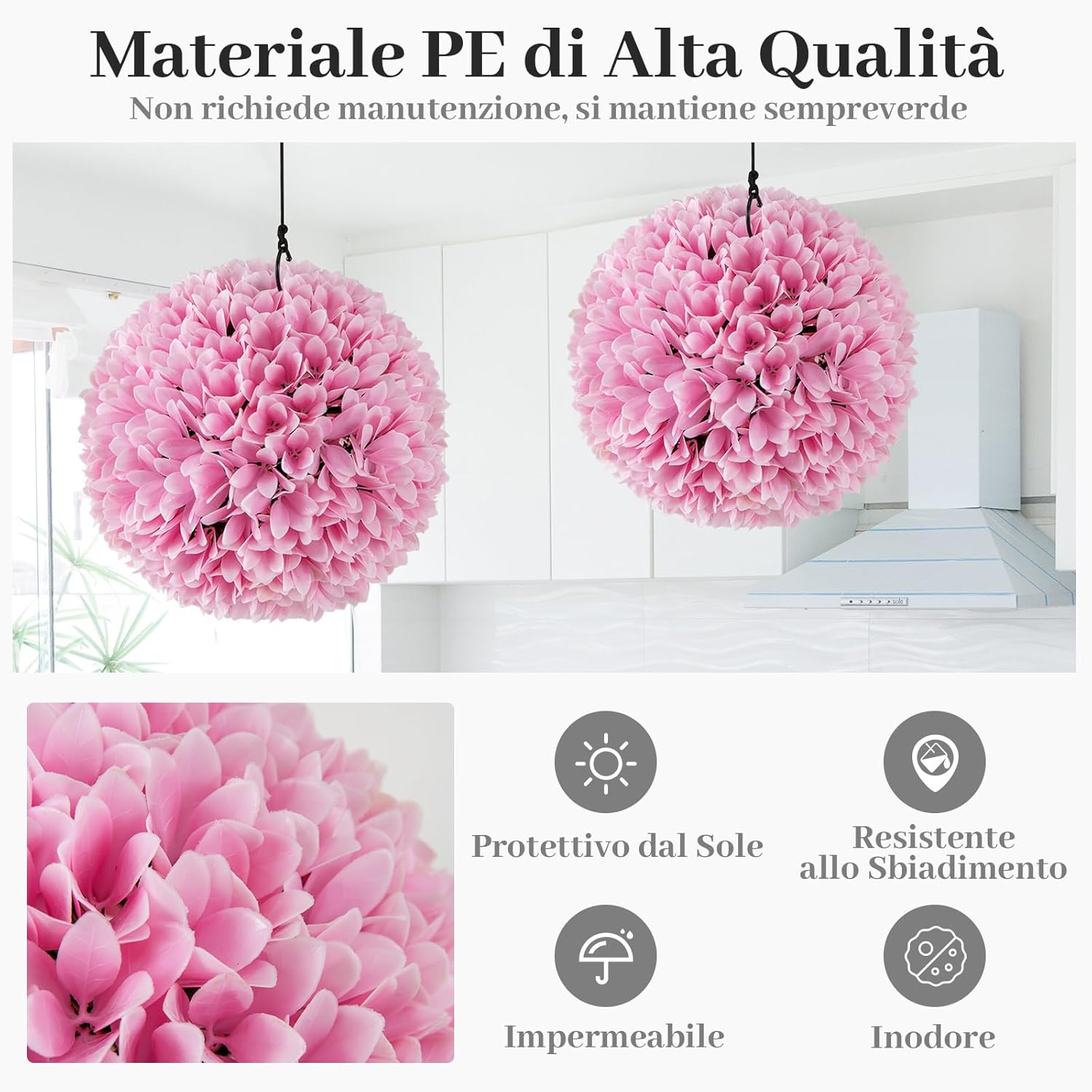 Set di 2 Piante Finte Sfera di Bosso 28 cm per Vaso, Palla di Topiarie Sintetica in PE da Giardino, Piante Artificiali Decorative Arredamento da Interno ed Esterno (Rosa)