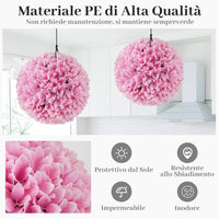 Set di 2 Piante Finte Sfera di Bosso 28 cm per Vaso, Palla di Topiarie Sintetica in PE da Giardino, Piante Artificiali Decorative Arredamento da Interno ed Esterno (Rosa)