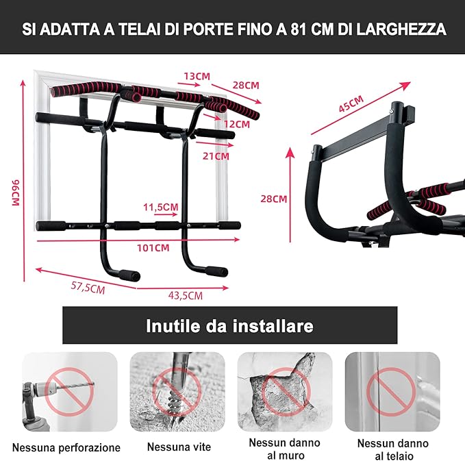 Sbarra Portatile per Trazioni, Barra da Appendere per Allenamento sulla Porta, Sbarra Multifunzionale per Chin Up per Casa e Palestra, Carico 150 kg