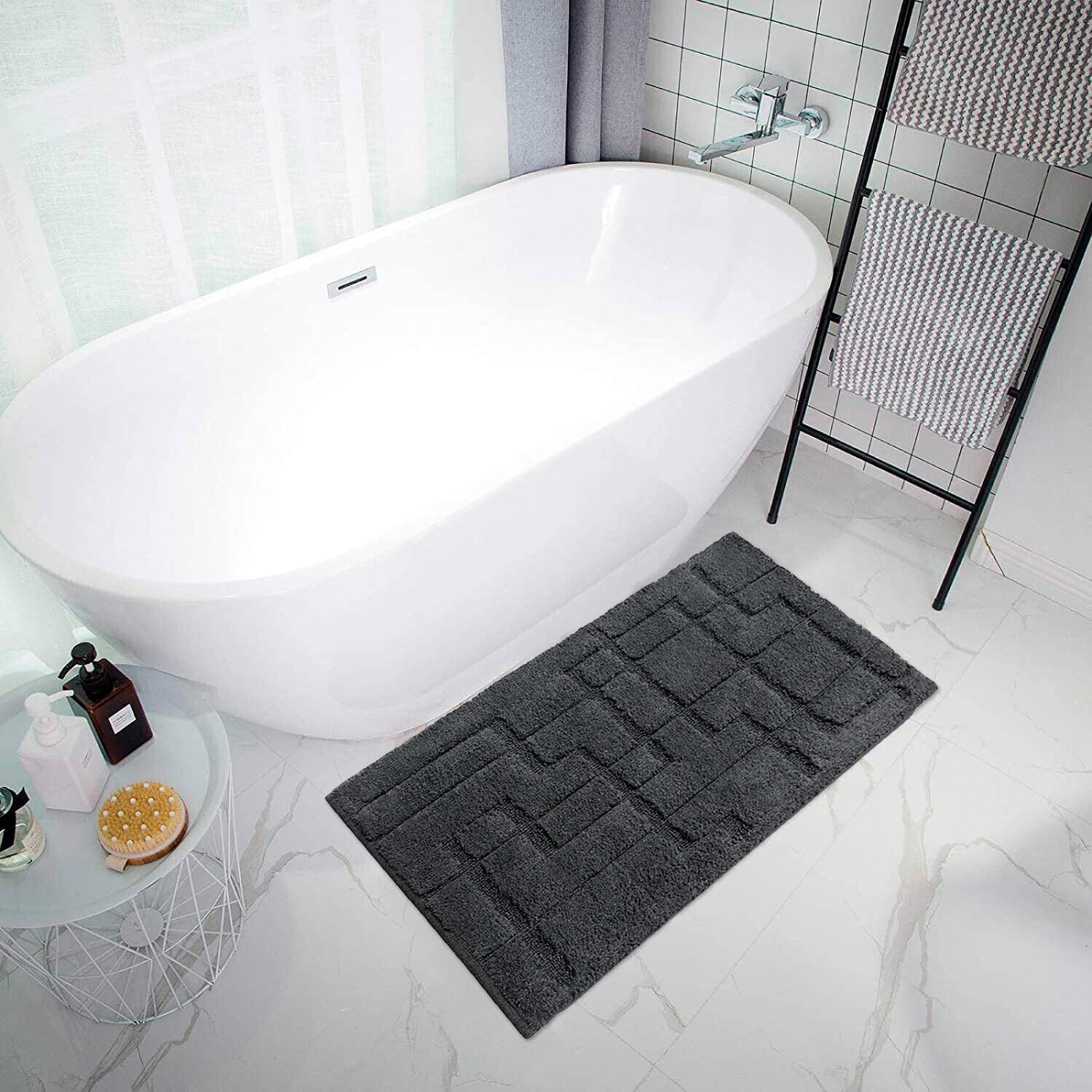 Tappeto Bagno Puro Cotone Morbido 3D Camera Sendiletto Elegante Lavabile Antracite 55x120 cm