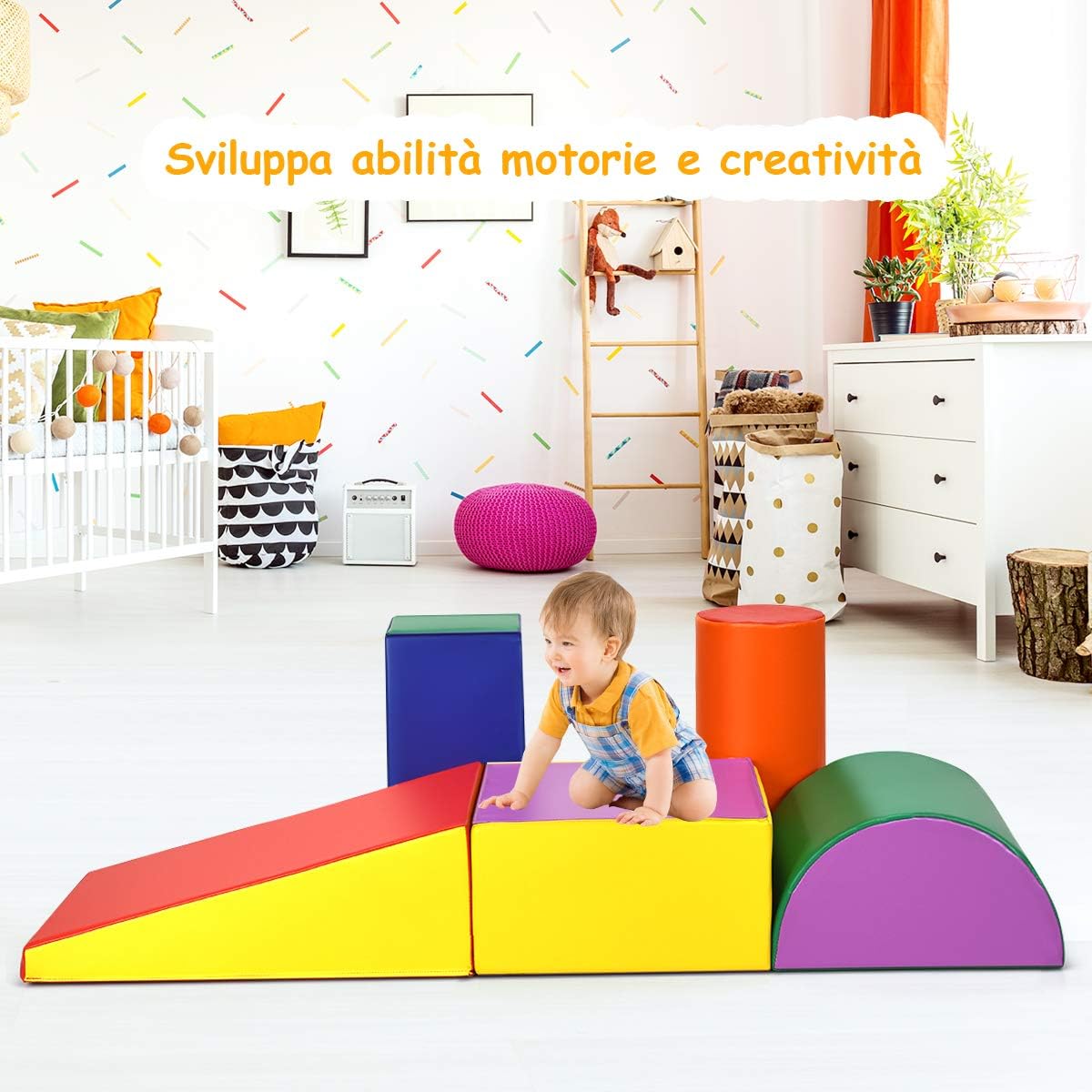 Set di 5 Blocchi con Diverse Forme e Colori, Giocattolo per Arrampicata e Strisciamento, Aiuta i Bambini a Crescere (Stile 1)