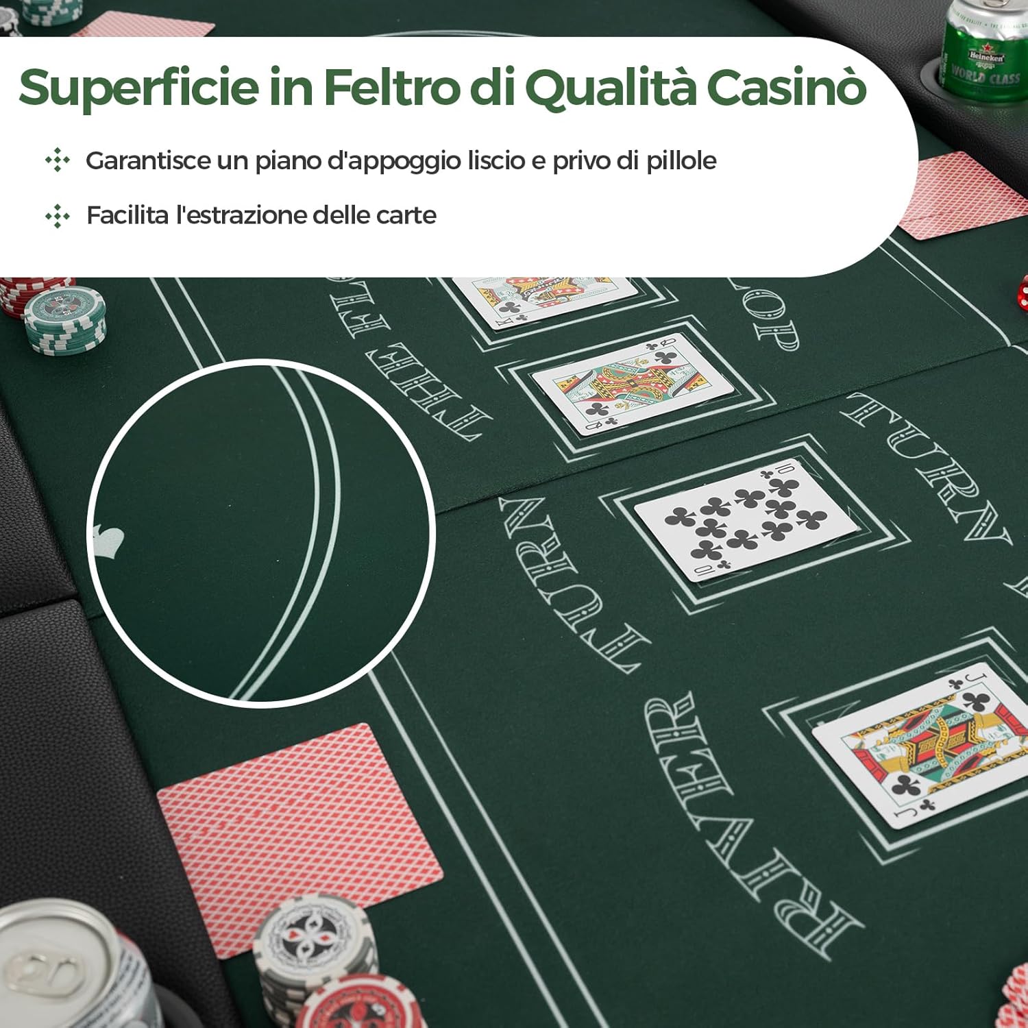 Tavolo da Poker Pieghevole 182 cm per 8 Giocatori, Tavolo da Gioco Ovalo con Supporti per Bicchieri, Rivestimenti Imbottiti, per Blackjack, Texas Hold’em, Giochi da Casinò (Verde)