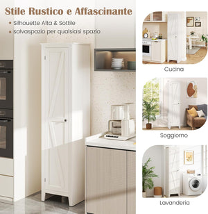 Mobile Bagno 43 x 39,5 x 183 cm, Colonna Bagno con Ante e 4 Ripiani, Armadietto Salvaspazio Alto a Colonna in MDF, per Soggiorno, Cucina e Ufficio (Bianco)
