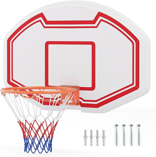 Tabellone Basket a Muro Interno ed Esterno, Canestro da Basket a Parete con Tabellone Anti-Rottura da 91 x 61 cm, Rete Resistente e Cerchio Standard da 45 cm