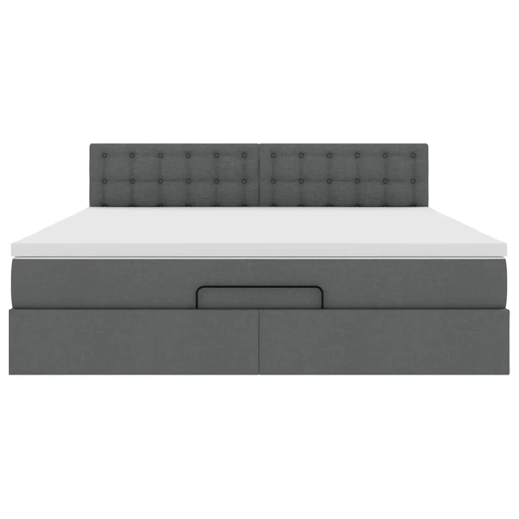 Pouf Letto con Materasso e LED Grigio Scuro 180x200cm Tessuto 3312493