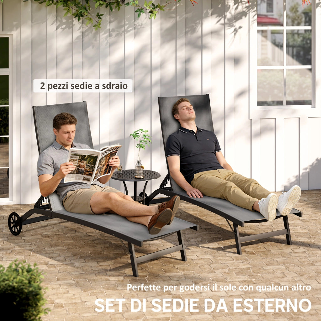 Set 2 Lettini Prendisole ¨C Zephmum ¨C Grigio Scuro, Alluminio, 66x165x102 cm