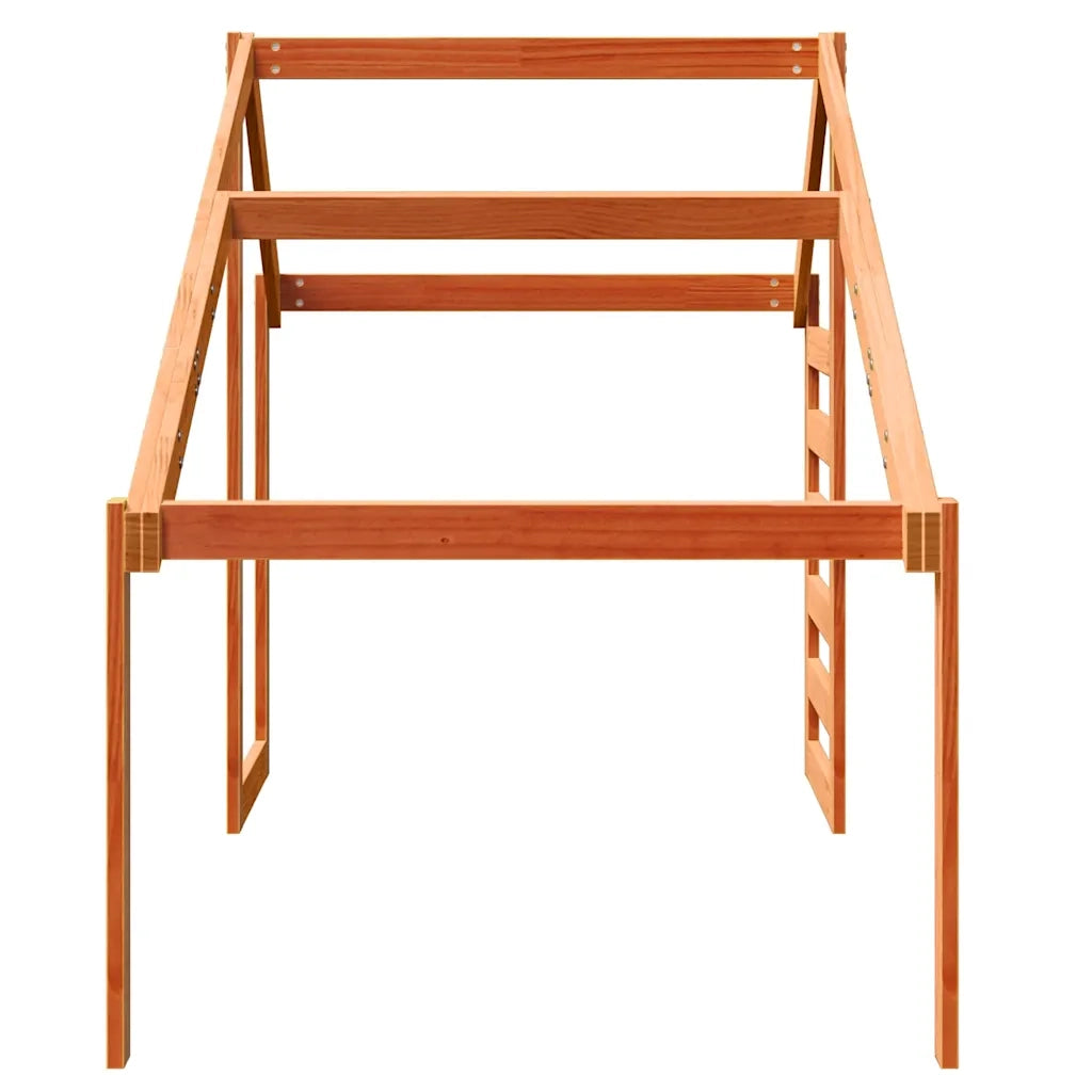 Tetto Letto Bambini Marrone Cera 198x87x113 Legno Massello Pino