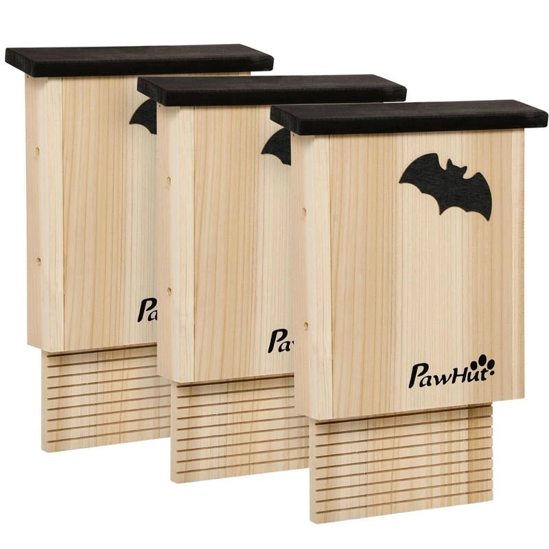 SET DI 3 CASETTE PER PIPISTRELLI IN LEGNO DI ABETE PER ESTERNI, 25X6X37.5 CM, LEGNO NATURALE