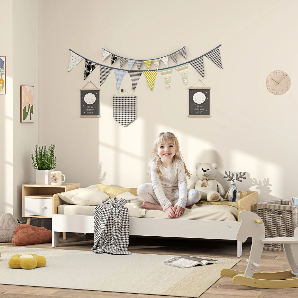 Letto singolo per bambini in legno bianco e naturale ¨C Xylo ¨C 140x70 cm, carico 80 kg