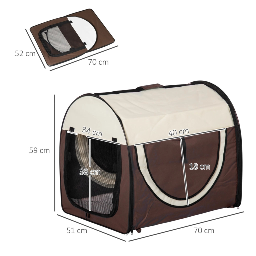 Trasportino per Cani e Gatti Pieghevole 70x51x59 cm in Tessuto Oxford Marrone