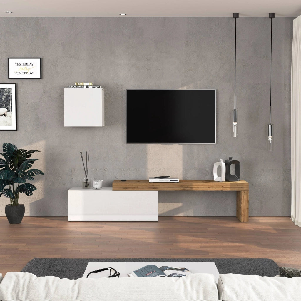 WHOUS Parete attrezzata Chronos set soggiorno bianco lucido e rovere 180/290x40 cm