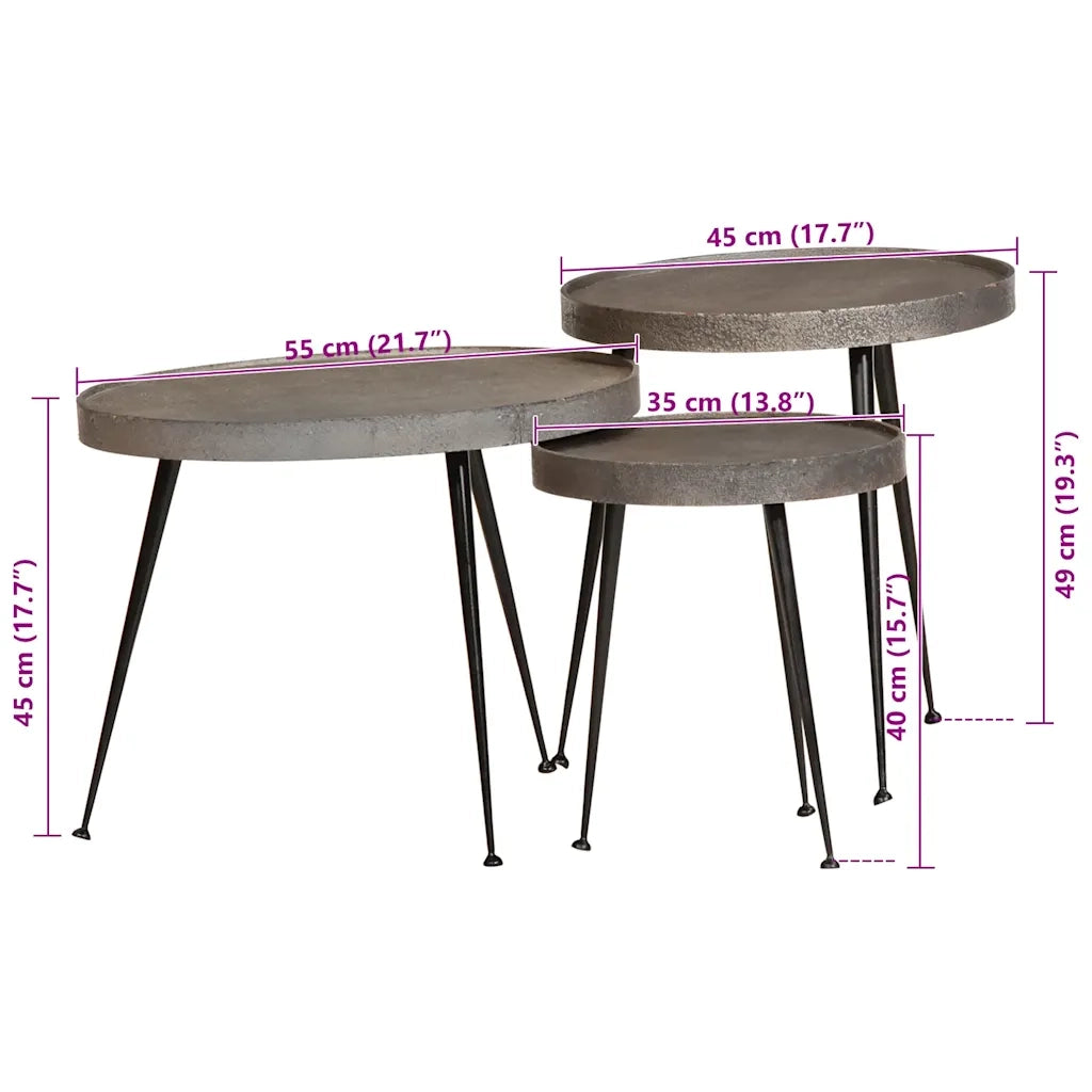 Tavolini da Salotto 3 pz Argento in Legno Multistrato 373641
