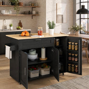 Carrello cucina mobile con piano pieghevole 132,5x44(70)x90 cm, effetto quercia, 5 ruote, MDF, nero/naturale