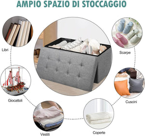 Ottomana Salvaspazio Pieghevole da 80 cm, Cassapanca per Giocattoli con Contenitore Rimovibile, Poggiapiedi con Sedile Imbottito per Soggiorno, Camera da Letto, Portata 160 kg (Grigio)