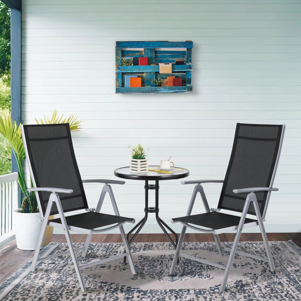 Sedia da giardino con schienale alto, set da 6 pezzi, in alluminio, con schienale regolabile in 7 posizioni, sedia da balcone, sedia da campeggio, traspirante e resistente alle intemperie, 6