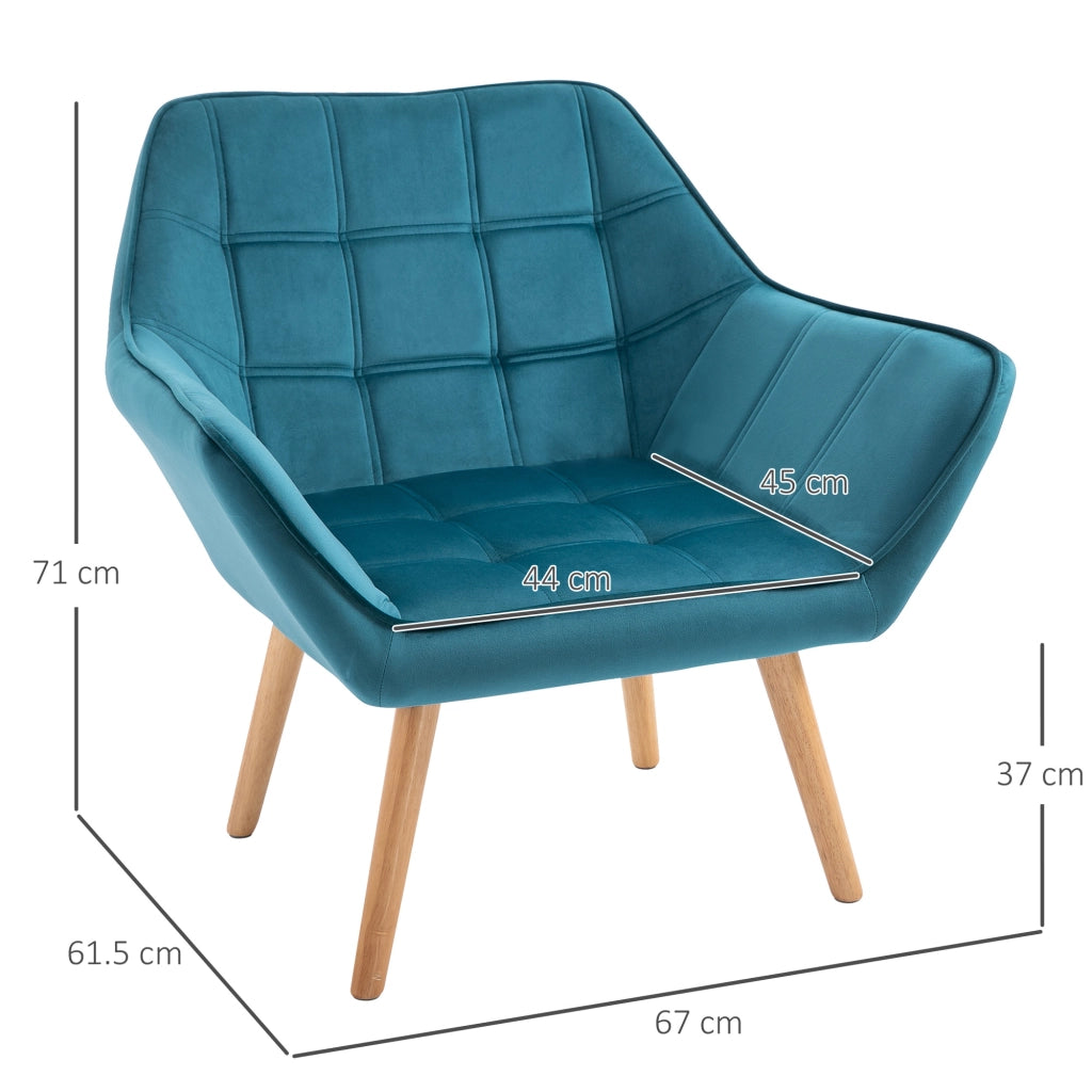 Poltrona Scandinava in Velluto e Legno ¨C Zephmum ¨C Petrolio 67x61.5x71cm