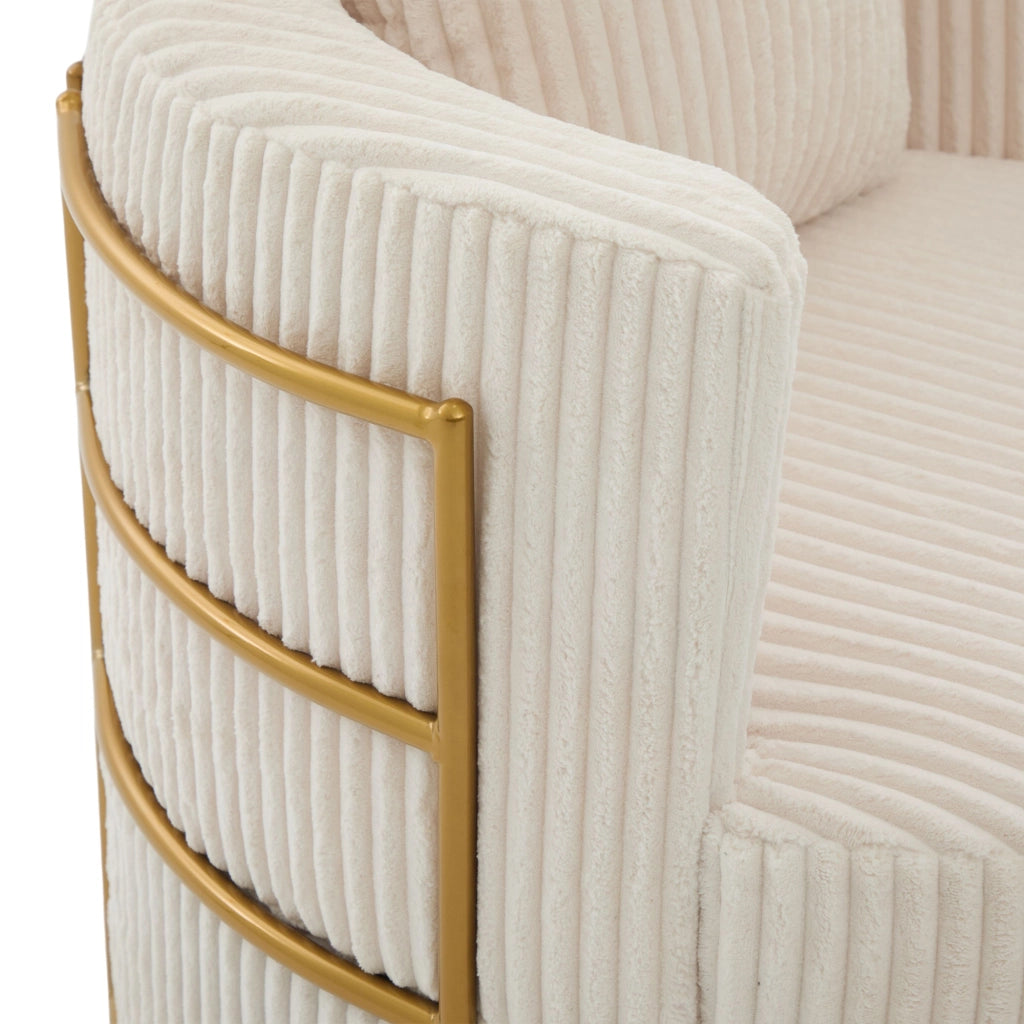 Poltrona girevole 360° in tessuto effetto corda, con vano contenitore, beige