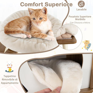 Albero per Gatti da 145 cm, Centro Attività a più Livelli con Tiragraffi, Amaca, Casa, Piattaforma e Cuscino, Tiragraffi da Interno per Gattini