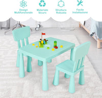 Set di Tavolo e Sedie per Bambini, Multifunzione, Tavolo e 2 Sedie da Gioco, 76,5 x 54,5 x 49,5 cm (Verde)