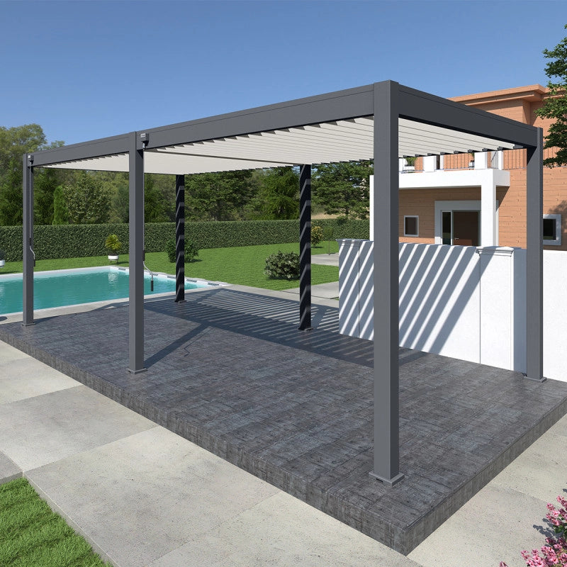 Pergola bioclimatica Ombréa autoportante VS - 3x6M bicolore + 2 tende anthracite