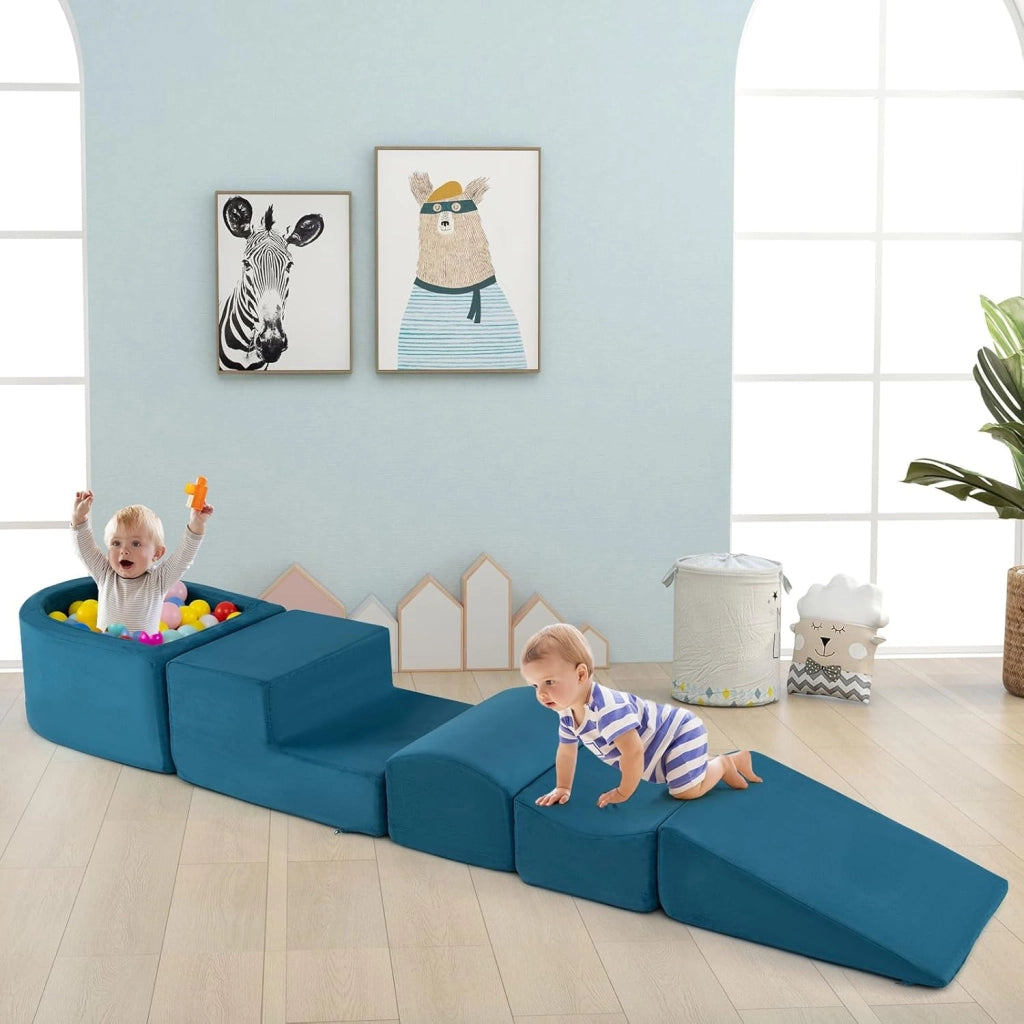 Set di 5 Pezzi Gioco in Schiuma, Blocchi con Piscina di Palline per Bambini, Coperture Lavabili con Cerniere, Blocchi Creativi per Stanza di Giocattoli, Camera da Letto (Blu)