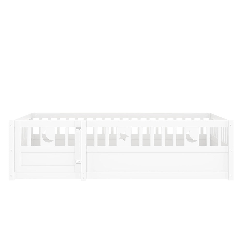 Letto a pannelli bambino 90x190 cm - Xylo - con sponde, decor stelle e luna, senza materasso, bianco