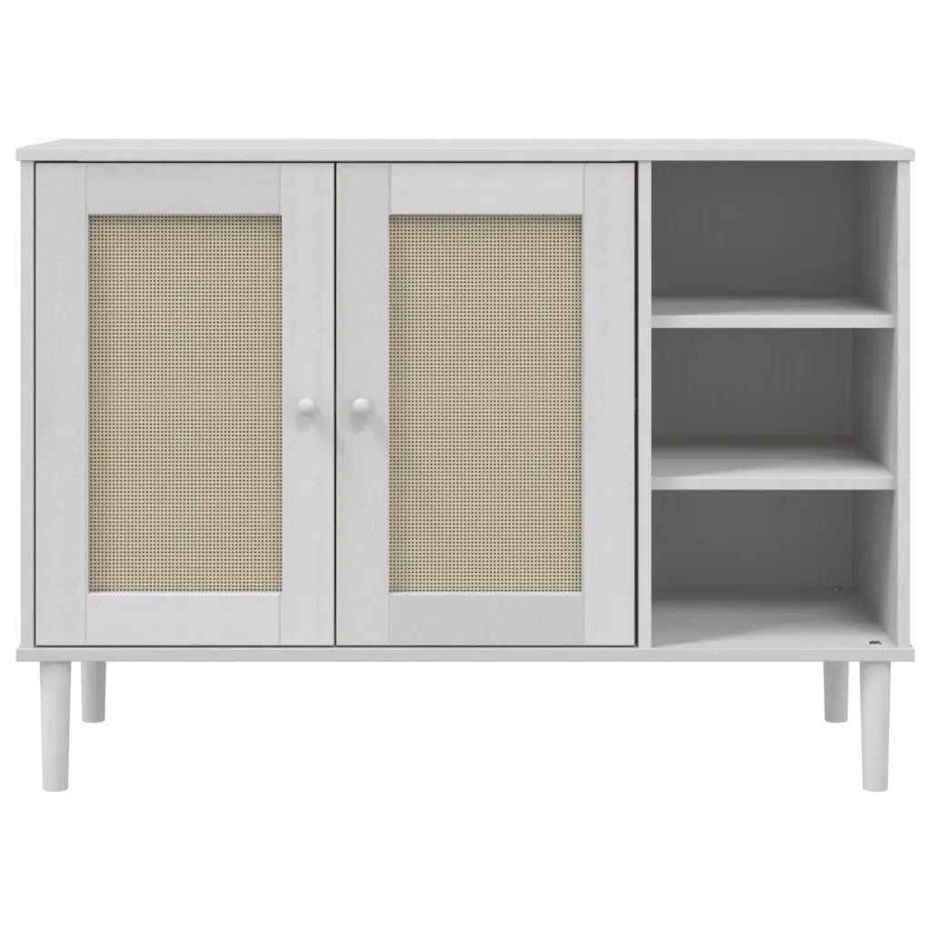 Credenza | Madia | Buffet da pranzo | Armadio da pranzo SENJA Aspetto Rattan Bianco 112x40x80 cm Massello Pino
