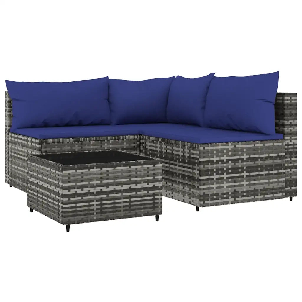 Set Divani da Giardino 4 pz con Cuscini in Polyrattan Grigiocod mxl 130068
