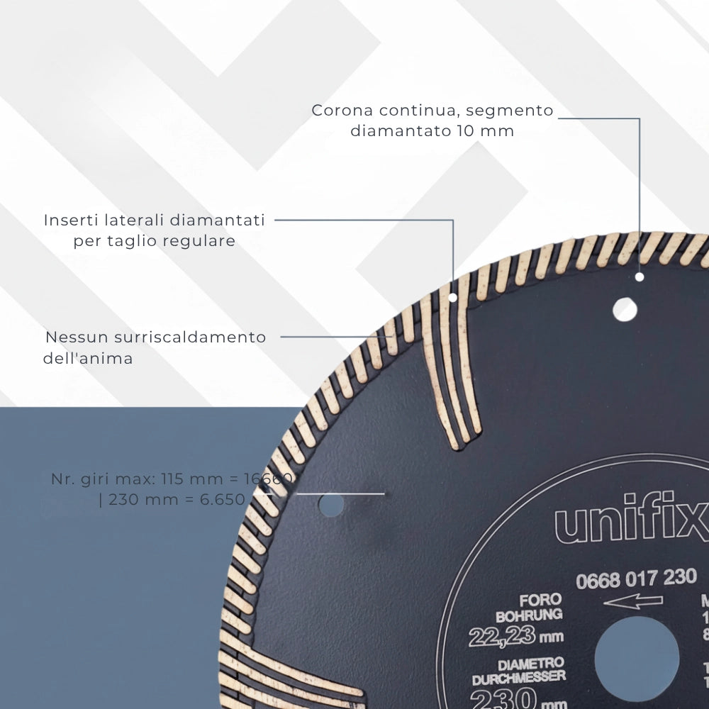 Disco diamantato turbo universale cemento, cemento armato, granito *** misura Ø 230 x 2,8 mm, confezione 1