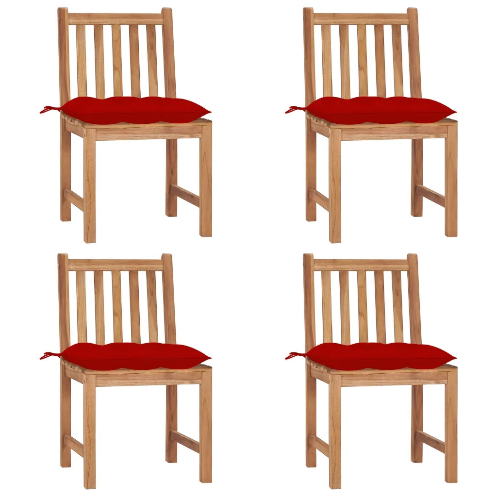 Sedie da Giardino 4 pz con Cuscini in Legno Massello di Teak