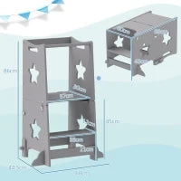 Scala Montessori Convertibile in Set Tavolo e Sedie con Barra di Sicurezza, in Legno, 60x44.5x86 cm, Grigio