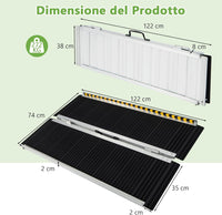 Set di 2 Rampa per Sedie a Rotelle in Alluminio, Rampa Telescopica Pieghevole con Superficie Antiscivolo, Capacità di Carico di 272 kg, per Soglie, Gradini, Scale (122 x 74cm)