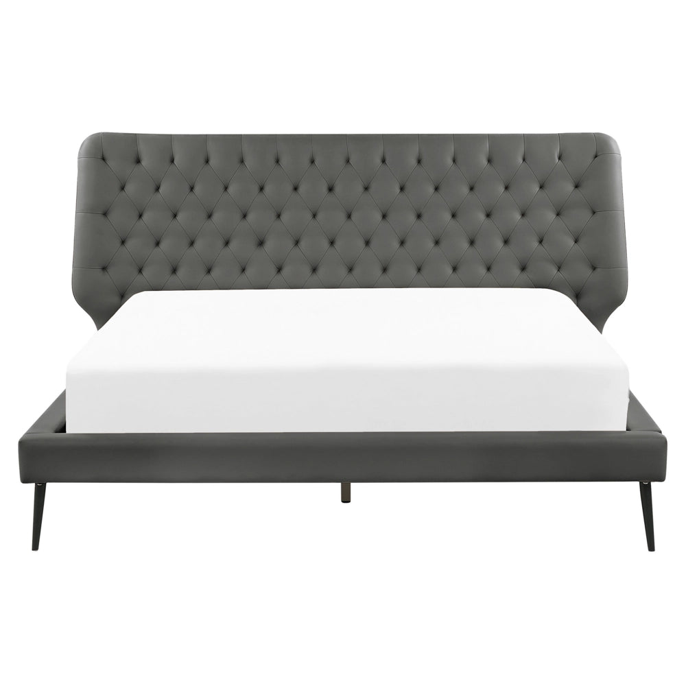 Letto rivestimento in ecopelle grigia 160 x 200 cm Testiera capitonné dal design moderno