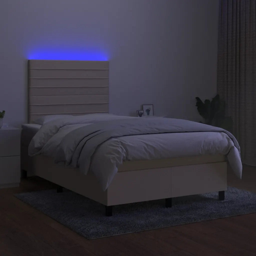 Letto a Molle con Materasso e LED Crema 120x190 cm in Tessuto 3270209