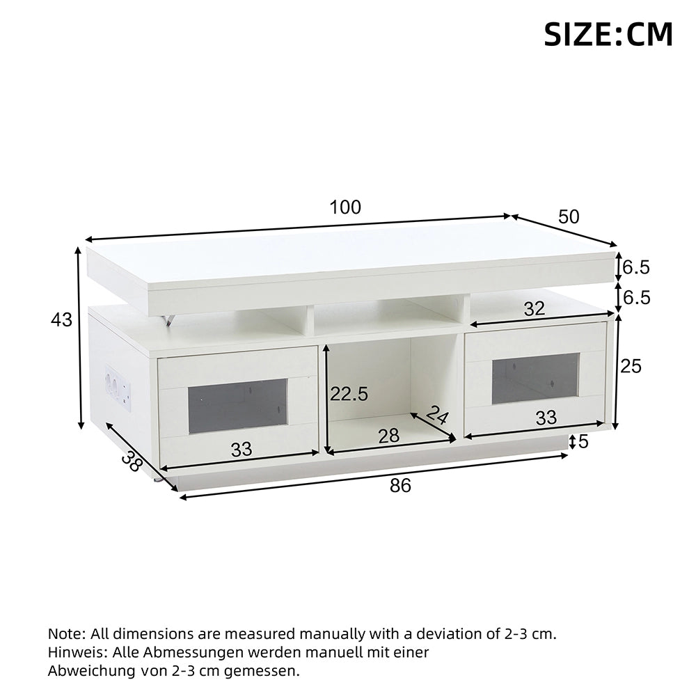 Tavolino-Xylo-100x50x43cm bianco LED app presa elettrica