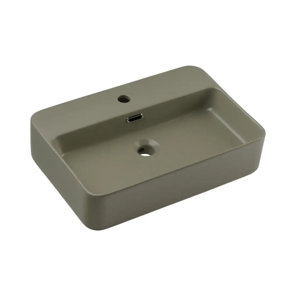 Set da bagno NATURA 80cm: mobile sottolavabo + piano per lavabo + lavabo da appoggio rettangolare verde kaki