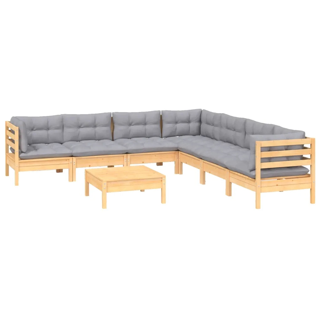 Set Divani da Giardino 8 pz con Cuscini Grigi Massello di Pino cod mxl 42507