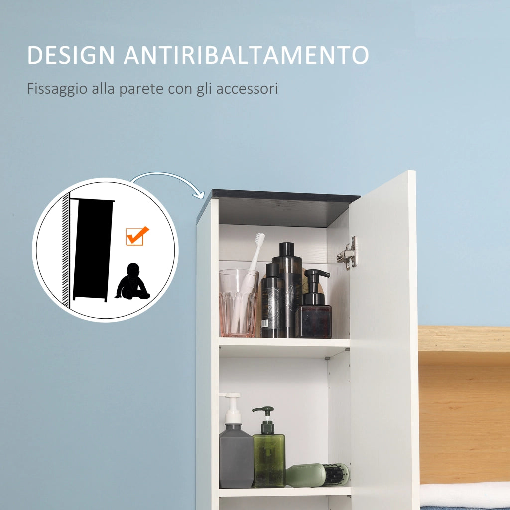 Easycomfort Mobile Bagno con Ripiano Regolabile, 2 Ripiani Chiusi e un Cassetto in Legno, 30x28x180 cm, Bianco