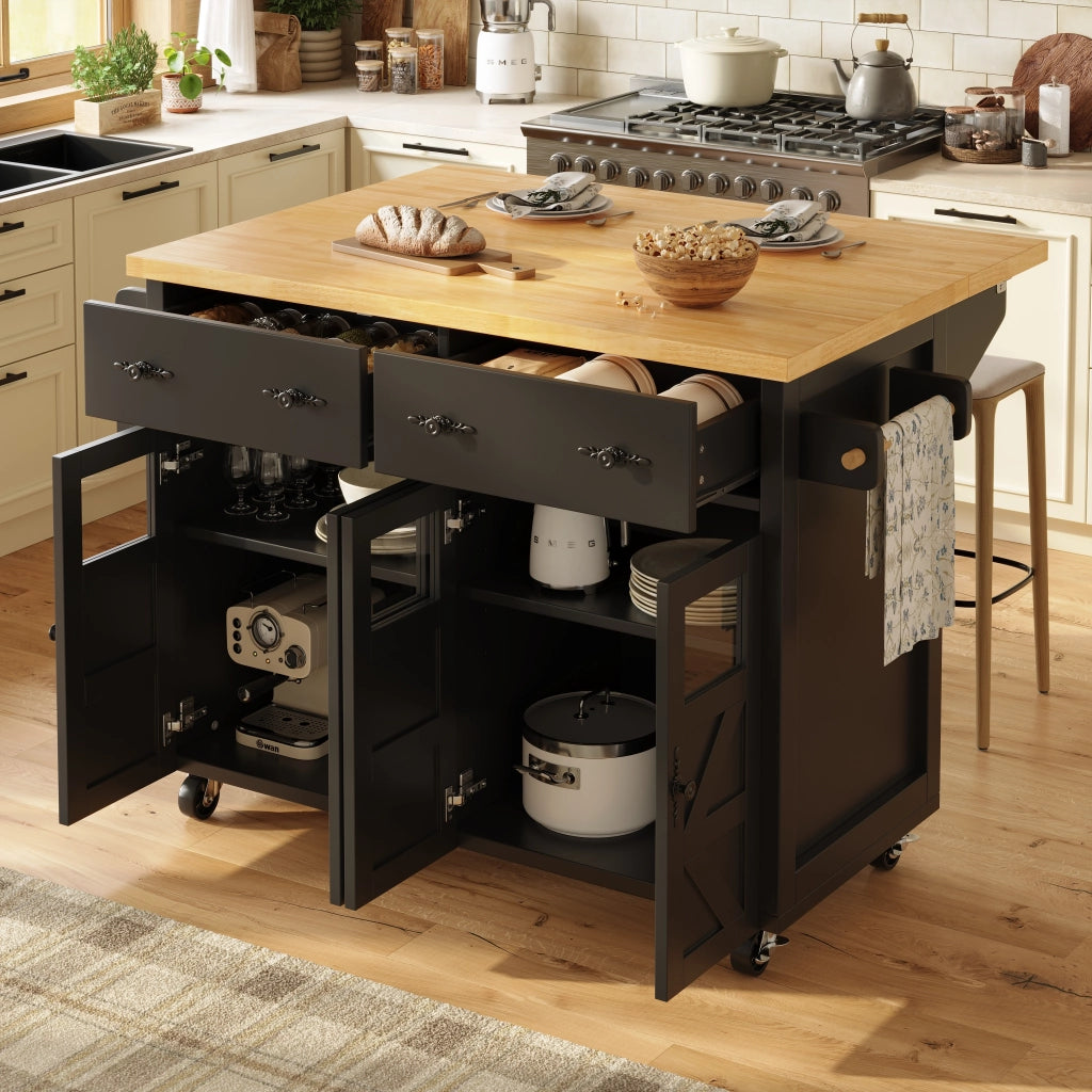 Carrello da Cucina con 1 Cassetto e Ripiani Regolabili; 5 Ruote con Freno; per Cucina e Soggiorno; Nero